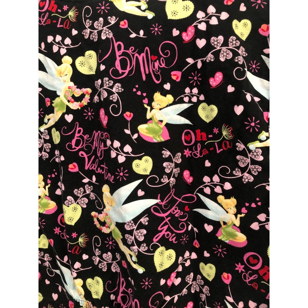 Disney Tinker Bell Fairy Valentine Love Scrub Top Hearts Black Pink Hearts L - Picture 8 of 9